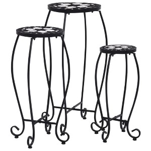 vidaXL Table Set of 3 Blue and white Iron and ceramic Small - 1 of 4