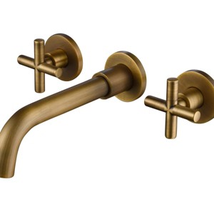 ChicFurnit Bathroom Sink Faucet Wall Mounted Bronze with Cross Handles for Bathroom Use, Brown, 13.77"*9.44"*3.14" - 1 of 4