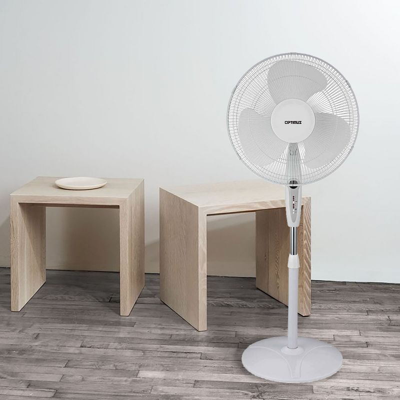 Optimus 16 in. Oscillating Stand Fan with Remote Control in White, 3 of 4