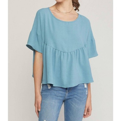 Women's Round Neck Babydoll Top - entro