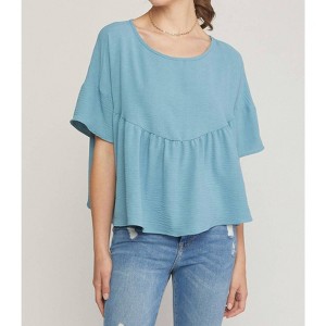 Women's Round Neck Babydoll Top - entro - 1 of 4