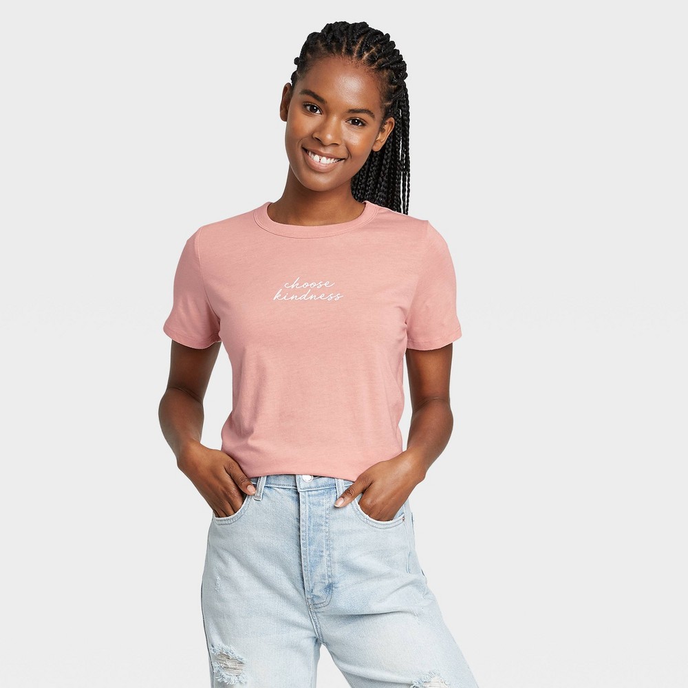 Women's Choose Kindness Short Sleeve Graphic T-Shirt - Rose M, Pink