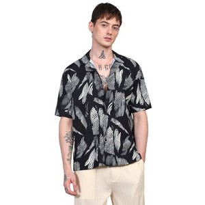 Campus Sutra Men Men's Onyx Black Oversized Foliage Lined Shirt - 1 of 4