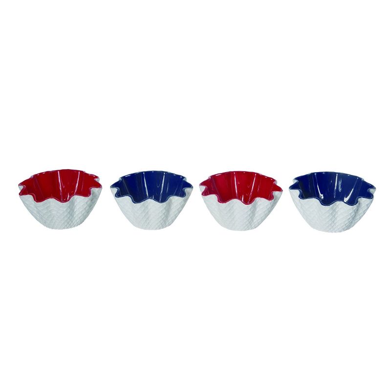 Transpac Dolomite 5.75 in. Red White and Blue 4th of July Patriotic Americana Waffle Cone Bowls Set of 4, 1 of 3