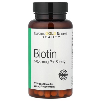 California Gold Nutrition Biotin, 5,000 mcg, 30 Veggie Capsules