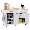 ORRD Kitchen Island with Rubber Wood Countertop, 5 Wheel Cart with Storage Cabinet & Drawers for Dining Room，Grey - 4 of 4