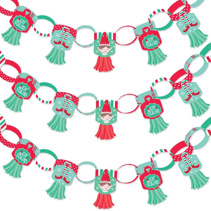 Big Dot of Happiness Elf Squad - 90 Chain Links and 30 Paper Tassels Decor Kit - Kids Elf Christmas and Birthday Party Paper Chains Garland - 21 feet, 1 of 9
