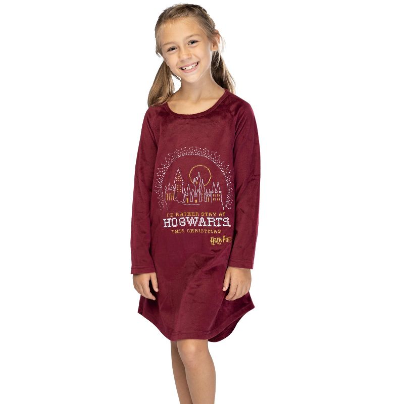 Harry Potter Nightgown I'd Rather Stay At Hogwarts This Christmas Girl's Pajamas, 2 of 4