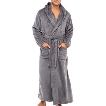 Men's Classic Winter Robe, Full Length Hooded Bathrobe, Cozy Plush Fleece