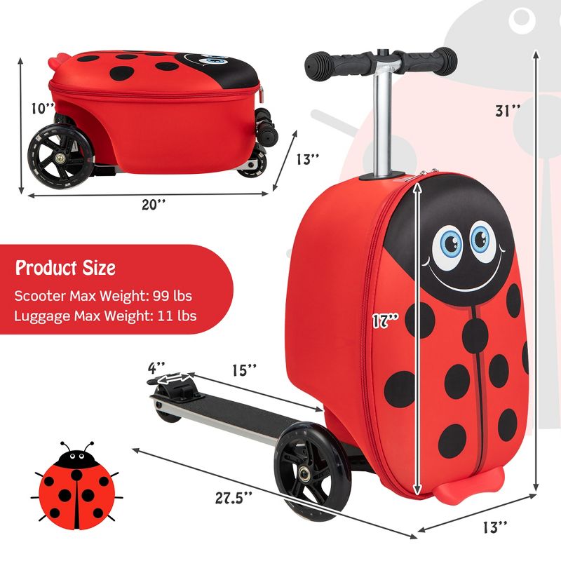 Costway 2-IN-1 Folding Ride on Suitcase Scooter with LED Wheels Brake System Kids toy Gifts, 3 of 11