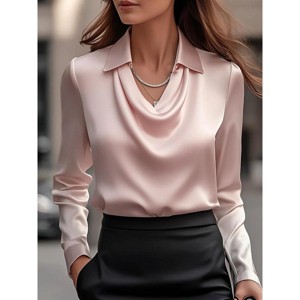 Mocamel Women's Silk Swing Collar Long Sleeve Blouse with Plant Floral Pattern Temperament Elegant - 1 of 2