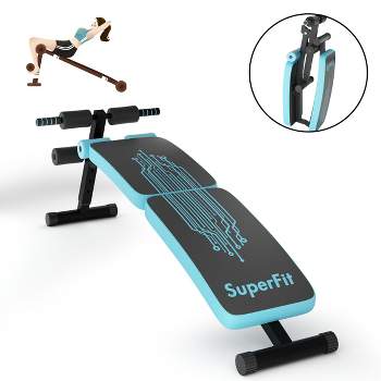 SuperFit Folding Weight Bench Adjustable Sit-up Board Curved Decline Bench BlueRed