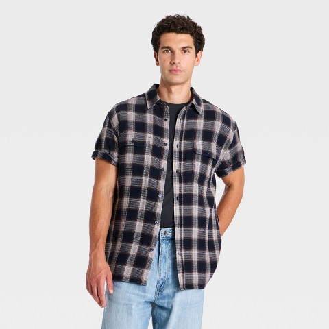 Мужские рубашки Goodfellow & Co Short Sleeve Plaid Layer, цвет: Тёмно-синий