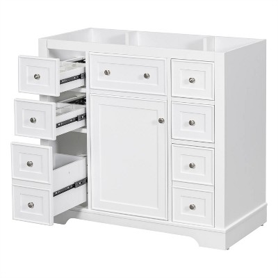 Dracelo 36" Bathroom Vanity without Sink, Cabinet Base Only, One Cabinet and Six Drawers, White