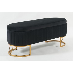 Sapphtopaz Modern Oval Storage Bench with Tufted Velvet Upholstered Vanity Stool with Metal Leg Bedroom End of Bed Bench for Living Room,Bedroom - 1 of 4