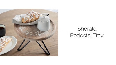 Sherald 11" Whitewashed Wood Pedestal Tray with Metal Stand