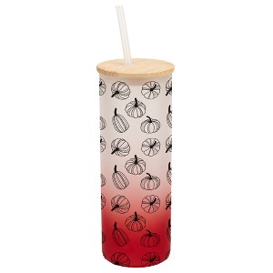 Elanze Designs Fall Pumpkin Autumn Season Wrap-Around Design 25 Ounce Frosted Gradient Glass On-The-Go Coffee Travel Skinny Tumbler Mug Cup, Bamboo - 1 of 1