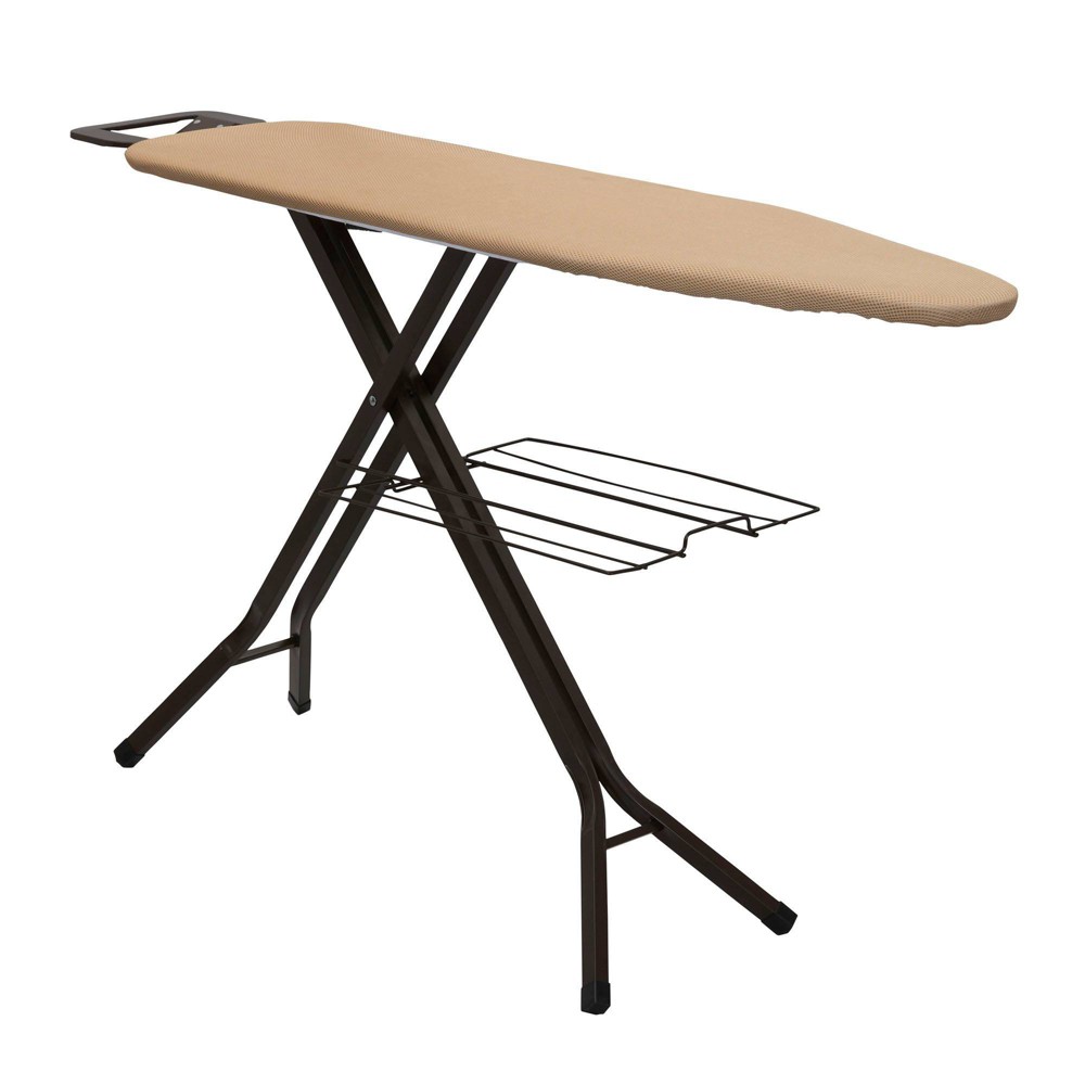 Household Essentials Ironing Center Mesh Steel Top Bronze: Adjustable Non-Slip Ironing Board with Iron Rest