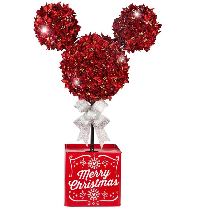 Disney Mickey Mouse 35-in Lighted Poinsettia Topiary Tree Yard Decoration, 1 of 4