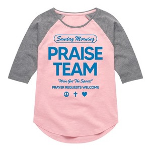 Girls' - Instant Message - Sunday Morning Praise Team Shirt Tail Raglan Graphic T-shirt - 1 of 4