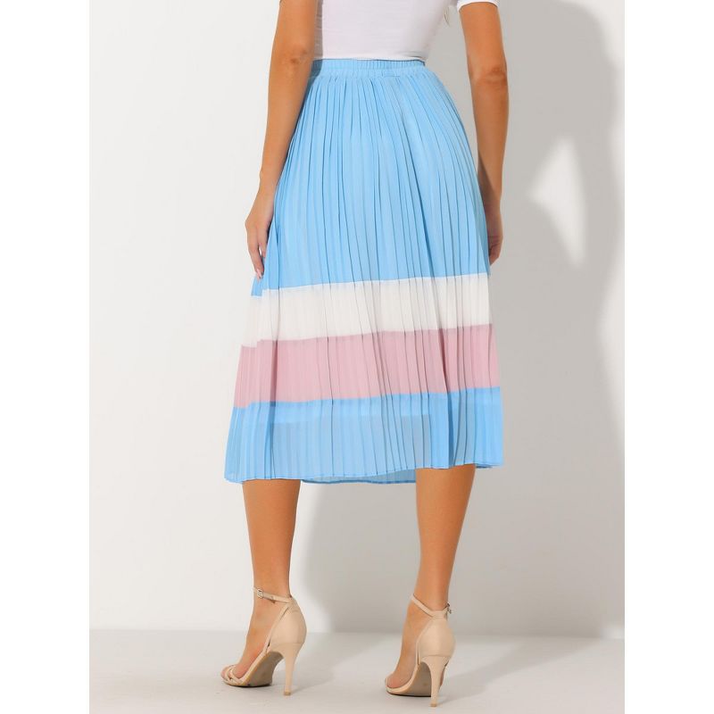 Allegra K Women's Elastic Waist Color Block A-Line Midi Pleated Chiffon Skirt, 4 of 6