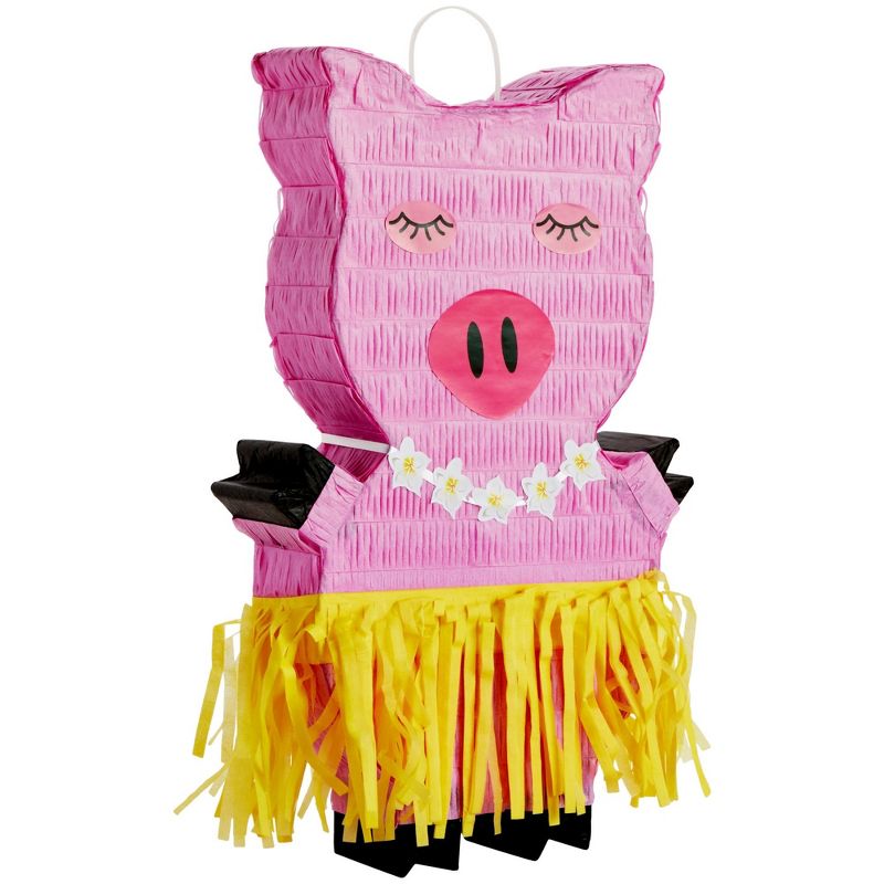 Blue Panda Pink Pig Pinata for Hawaiian Luau Pinata Summer Tropical Birthday Party Supplies Decorations with Skirt Design, 16.5x10x3 In, 1 of 9
