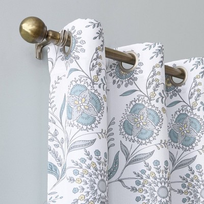 White Medallion Floral Light-Filtering Grommet Curtain Panel