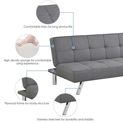 Gray Linen Convertible Sleeper Sofa with Stainless Steel Legs