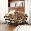 Famapy Black Iron Firewood Cart Firewood Storage Rack  Wood Mover Hauler Heavy-Duty Log Holder with Wheels for Fireplace & Patio - 3 of 4