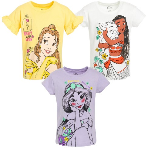 Disney Moana Jasmine Princess Belle Toddler Girls 3 Pack Graphic T-Shirts  purple / white / Yellow 4T