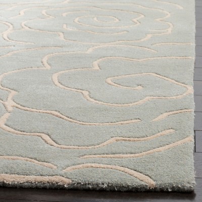 Handmade Soft Light Blue and Ivory Wool Viscose Area Rug