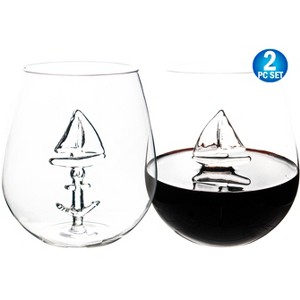 5 Star Super Deals Sail Boat Wine Glass w/ 3D Sailboat and Nautical Anchor Design - Unique Sea Themed Wine Stemware for Wine - 1 of 4