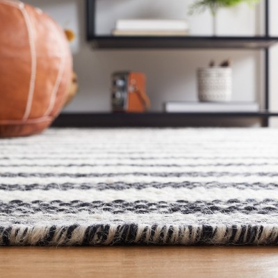 Black and White Striped Wool Flat Woven Area Rug