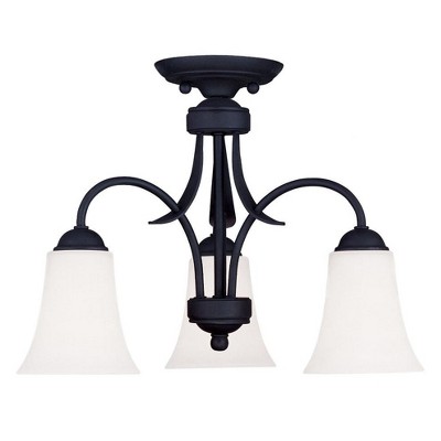 Black 3-Light Chandelier with Hand Blown Satin Glass