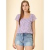 INSPIRE CHIC Women's Chiffon Ruffle Sleeve Square Neck Floral Print Blouse - 2 of 4