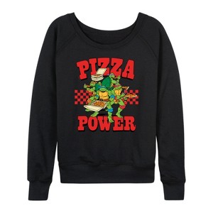 Women's - Teenage Mutant Ninja Turtles - Pizza Power Lightweight French Terry Wide Neck Long Sleeve Shirt - 1 of 4