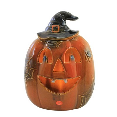 Halloween 7.0" Jack-O-Lantern Led Light Up Cobweb Pumpkin  -  Decorative Figurines