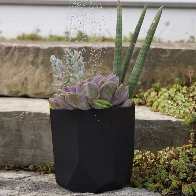 Tuxton Black Geometric Resin Planter for Indoor and Outdoor Use