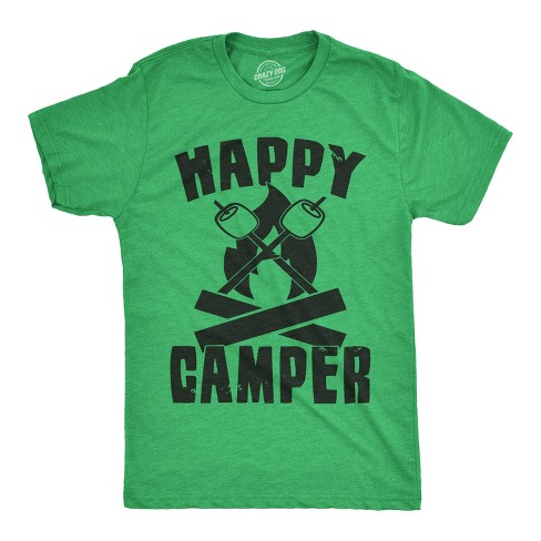 Mens Happy Camper Shirt Funny Camping Cool Hiking Graphic Vintage Tee 80s Saying Crazy Dog Men s T Shirt Green S