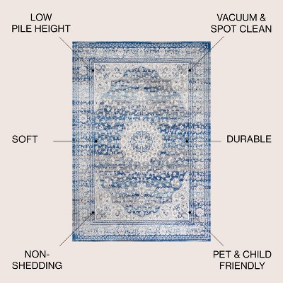 Blue and Dark Gray Medallion Synthetic 4' x 6' Area Rug