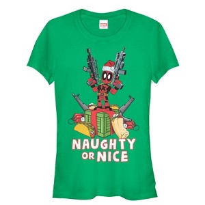 Juniors Womens Marvel Christmas Deadpool Naughty Or Nice T-Shirt - 1 of 3