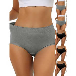 INSPIRE CHIC Women's Cotton Solid High-Rise Lace Trim Tummy Control Full Coverage Briefs 6 Packs - 1 of 4