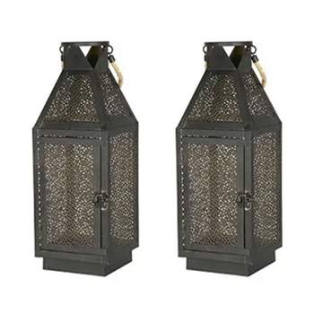 Four Seasons Courtyard 16 Inch 2.2 Pound Battery Powered 20 LED Metal and Plastic Filigree Lantern with Timer for Indoor Use (2 Pack)