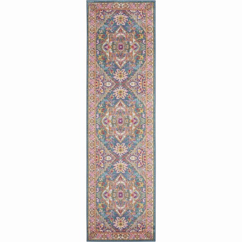 Nourison Passion PSN20 Teal Teal/Pink/Yellow Area Rug 2'2 x 7'6