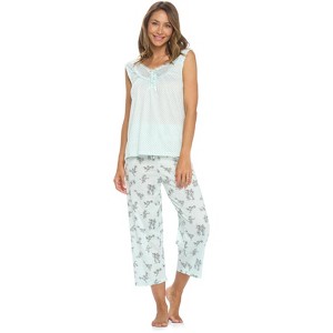 Casual Nights Women's Sleeveless Floral Lace Capri Pajama Set - 1 of 4