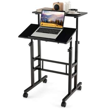 Costway Mobile Standing Desk Rolling Adjustable Laptop Cart Home Office Walnut\Natural