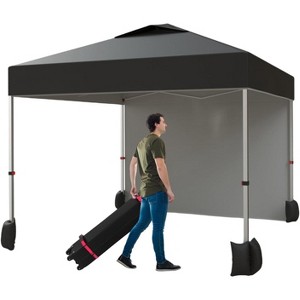 10x10 Pop Up Canopy Tent, Portable Instant Commercial Canopy with 1 Sidewall, Patio Tent with Vented Top, Roller Bag Sandbags Ropes and 8 Tent Stakes - 1 of 4