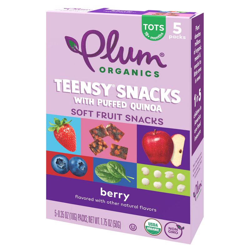 Plum Organics Teensy Snacks Soft Fruit Snacks - Berry with Puffed Quinoa - 0.35oz/5ct, 5 of 17
