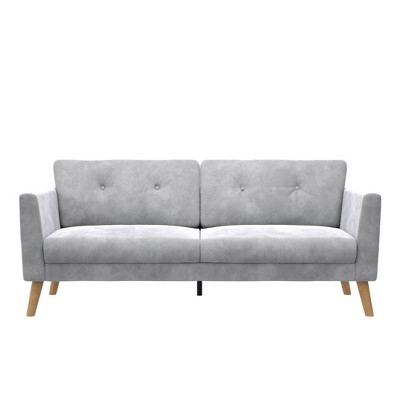 Elegant Gray Velvet Tufted Sofa with Sleek Wood Legs
