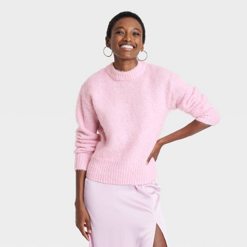 Women s Crewneck Brushed Pullover Sweater A New Day Light Pink M